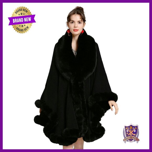 Faux Fur Collar Knit Cardigan Shawl Wrap Coat Wedding Party Elegant